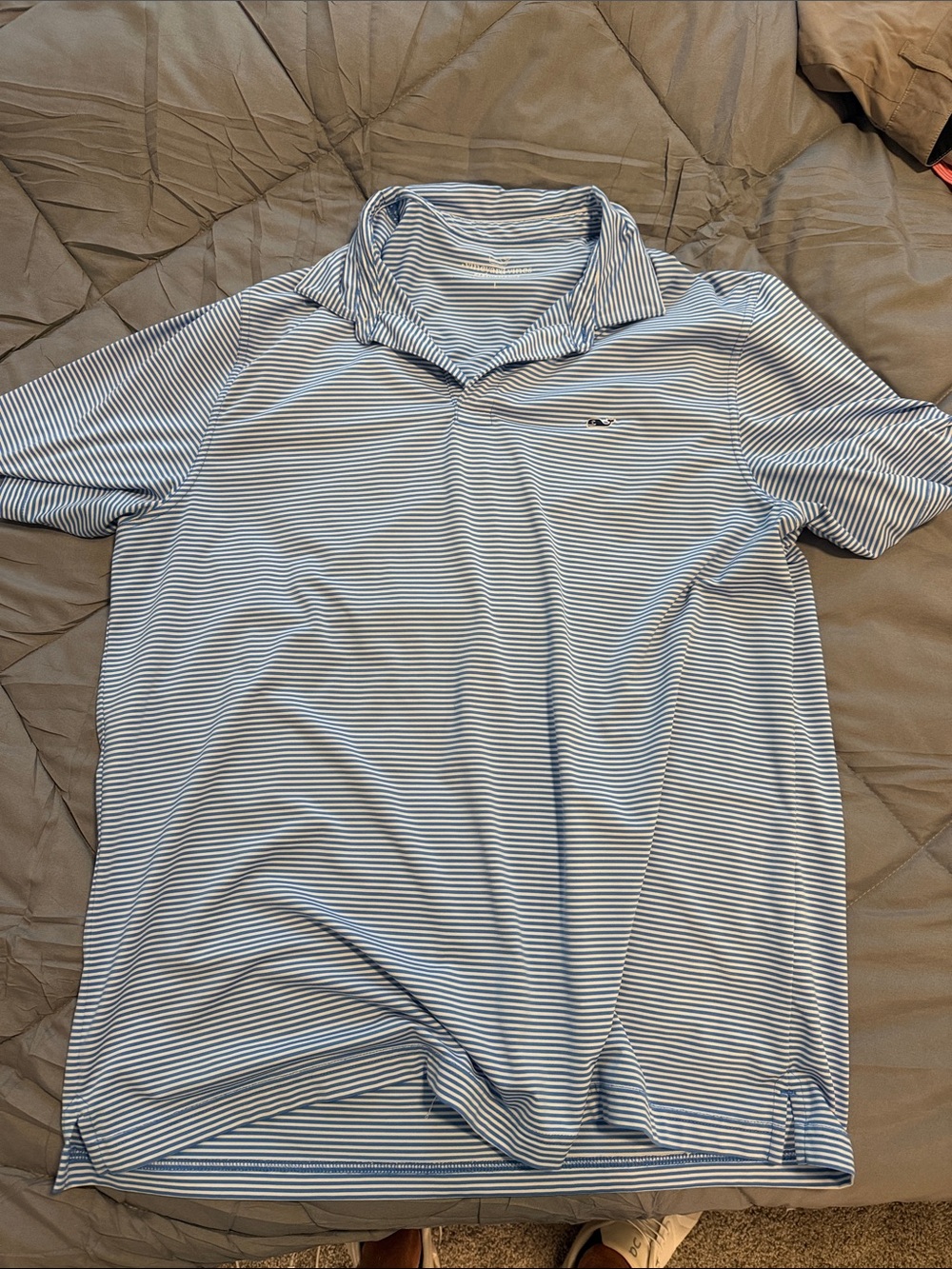 Vineyard Vines Light Blue and White Striped Performance Polo